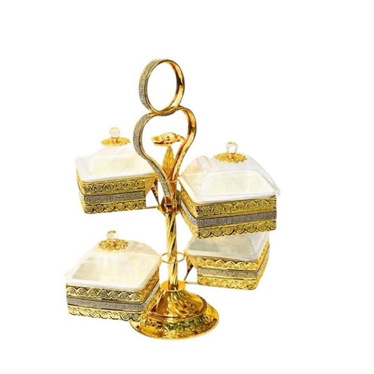 luxury 4-section serving dish with crystal knol elegant design ideal for nuts & desserts