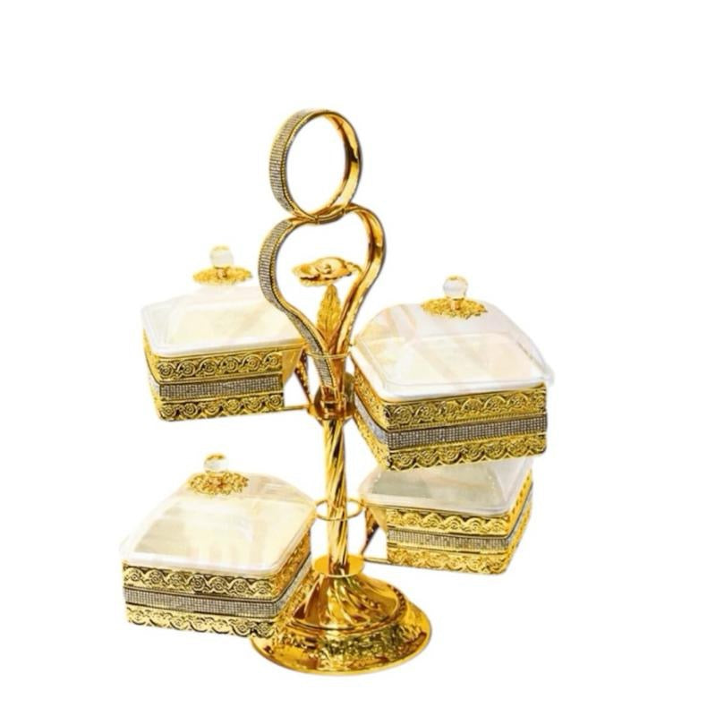 luxury 4-section serving dish with crystal knol elegant design ideal for nuts & desserts