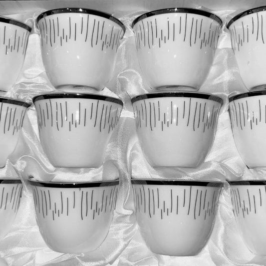 12pcs Ceramic coffee/tea cups set, Light Luxury Middle Eastern Silver Pattern Tea Cups Reusable Expresso Cups for Coffee, Black Tea