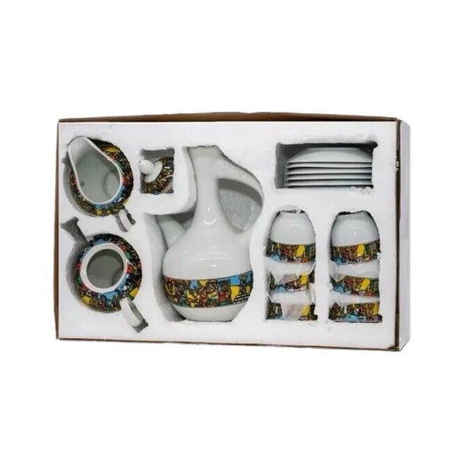 Ethiopian Saba Jabena Coffee Pot & Cups Set | 17-Piece Porcelain Coffee Ceremony Set