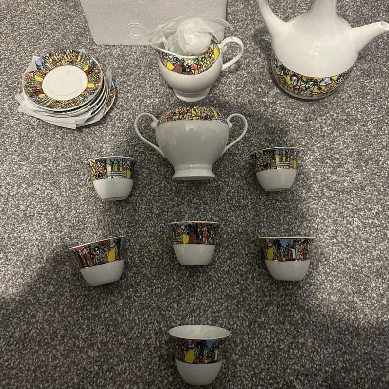 Ethiopian Saba Jabena Coffee Pot & Cups Set | 17-Piece Porcelain Coffee Ceremony Set