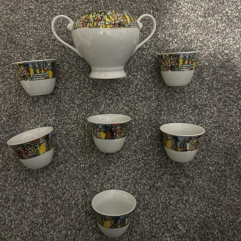 Ethiopian Saba Jabena Coffee Pot & Cups Set | 17-Piece Porcelain Coffee Ceremony Set