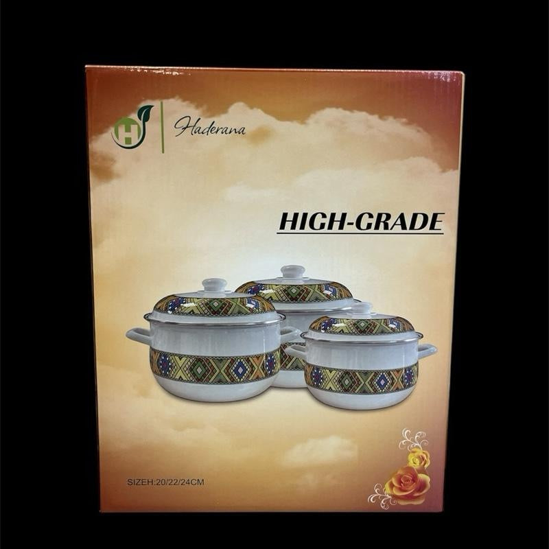 Traditional Art Enamel Cooking Ware Set 3pcs
